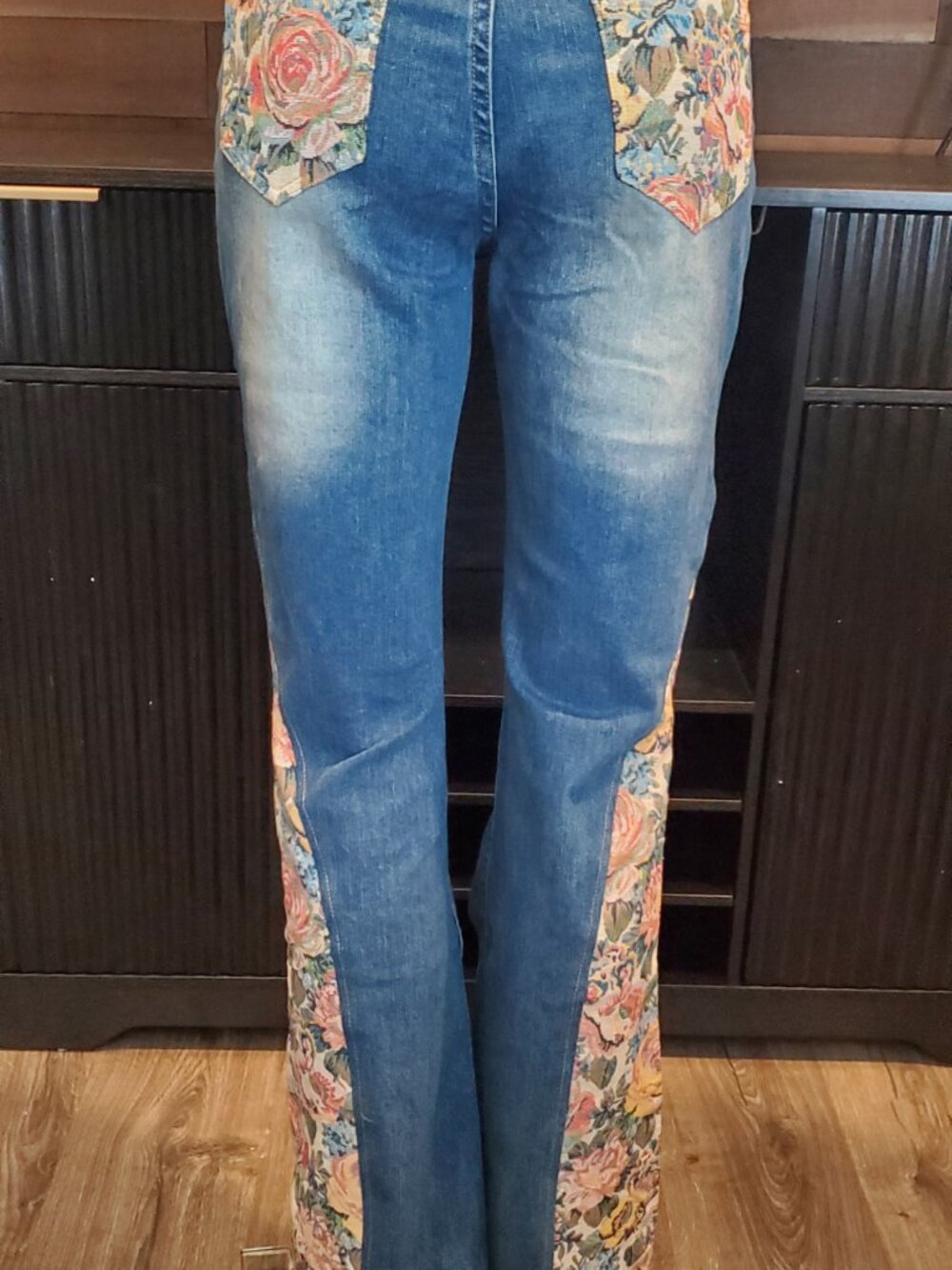 Silk & Lace Floral Tapestry Flare Jeans Cotton Denim Tall Inseam 34" - Picture 10 of 17